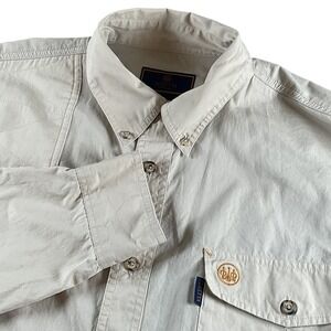 Beretta Long Sleeve Button Up Shirt Tan Cotton Size‎ L Outdoor Field